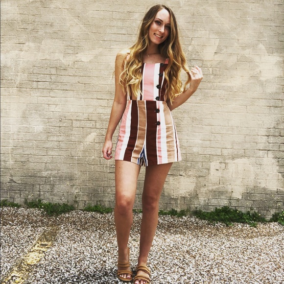 Armora’s | Pink/Brown Striped Romper - Picture 2 of 6